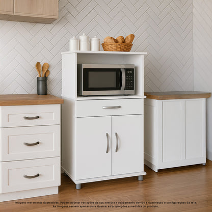 Balcão Armário de Forno Laura para cozinha, com espaço para forno e micro-ondas e tampo de apoio multiuso