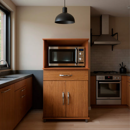 Balcão Armário de Forno Laura para cozinha, com espaço para forno e micro-ondas e tampo de apoio multiuso