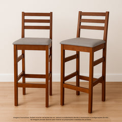 Banqueta Bistrô Estofada em Tecido Linho com Estrutura de Madeira Maciça – Ideal para Bancada Alta