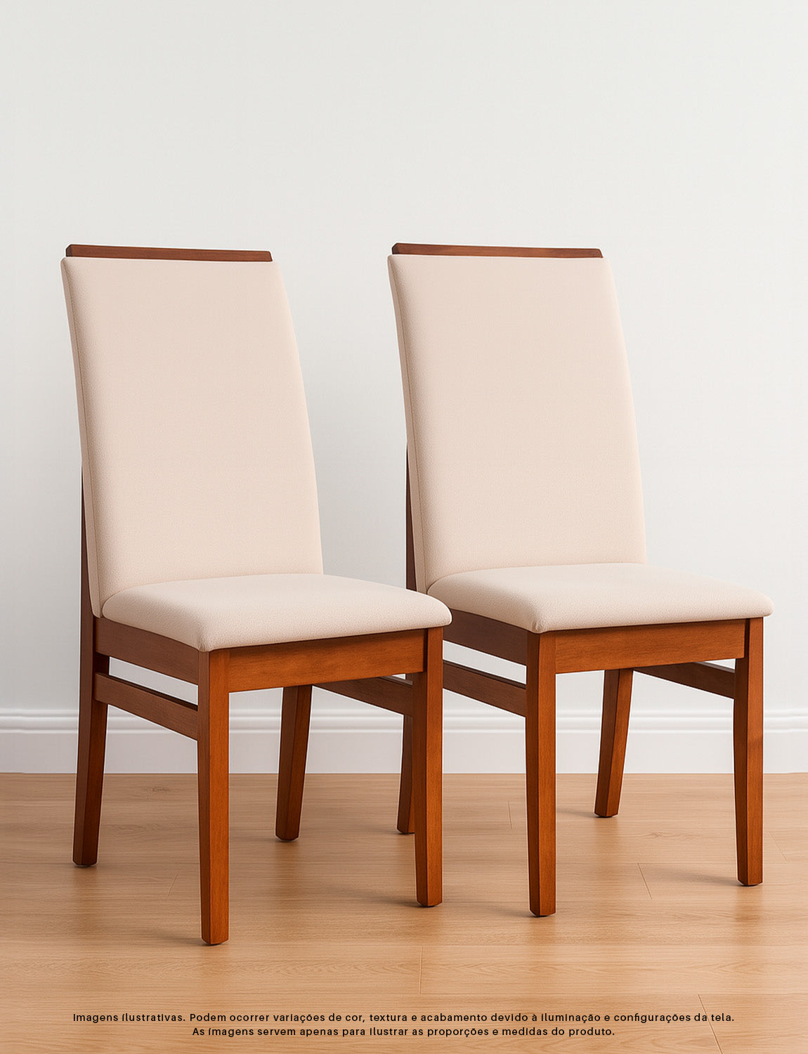 Kit com 2 Cadeiras Veneza Estofadas em Linho com Estrutura de Madeira Maciça e Acabamento PU Marrom Canela