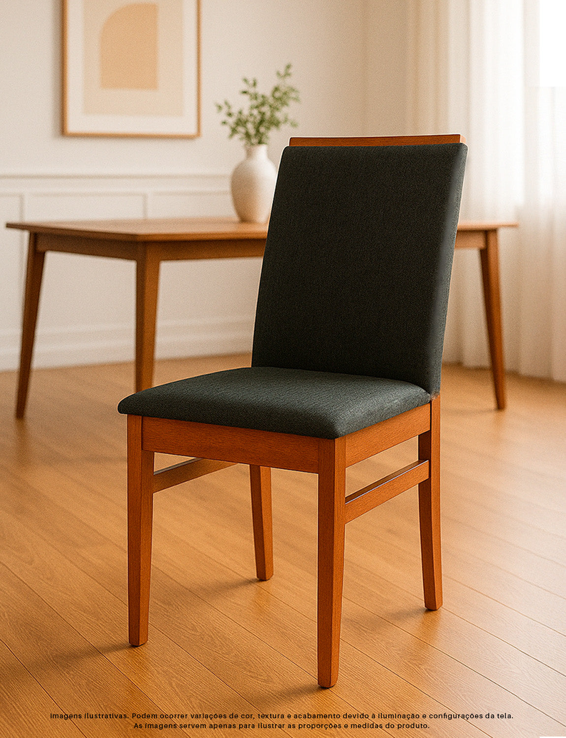 Kit com 2 Cadeiras Veneza Estofadas em Linho com Estrutura de Madeira Maciça e Acabamento PU Marrom Canela