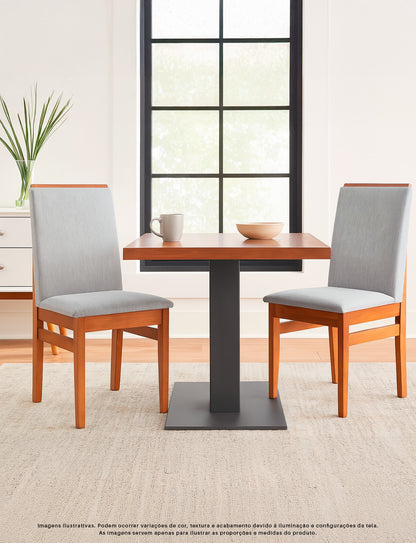 Kit com 2 Cadeiras Veneza Estofadas em Linho com Estrutura de Madeira Maciça e Acabamento PU Marrom Canela