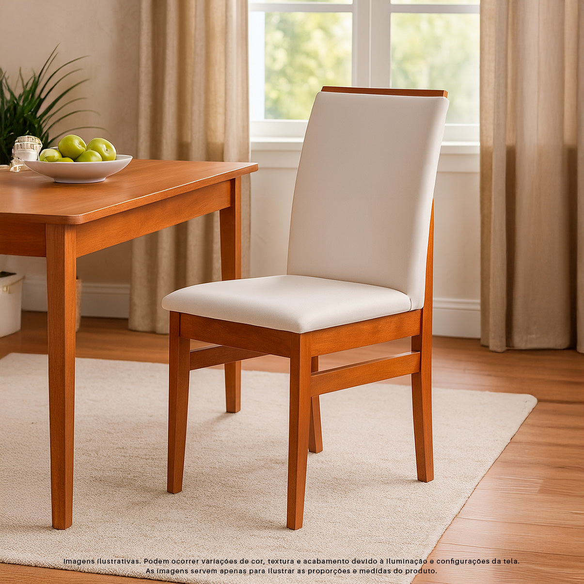 Kit com 2 Cadeiras Veneza Estofadas em Linho com Estrutura de Madeira Maciça e Acabamento PU Marrom Canela