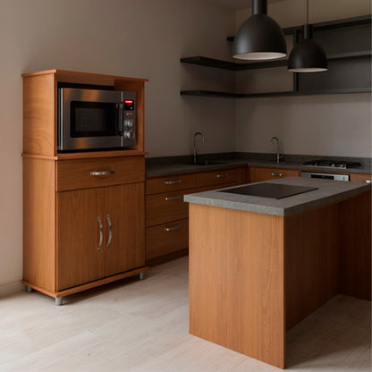 Balcão Armário de Forno Laura para cozinha, com espaço para forno e micro-ondas e tampo de apoio multiuso