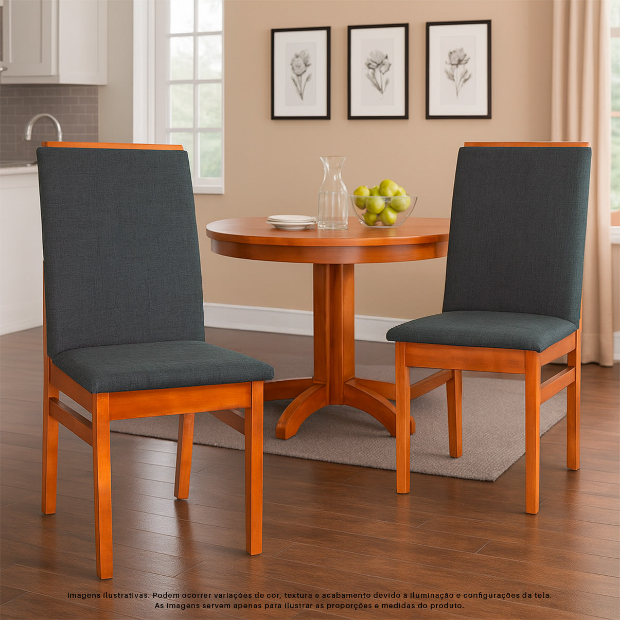 Kit com 2 Cadeiras Veneza Estofadas em Linho com Estrutura de Madeira Maciça e Acabamento PU Marrom Canela