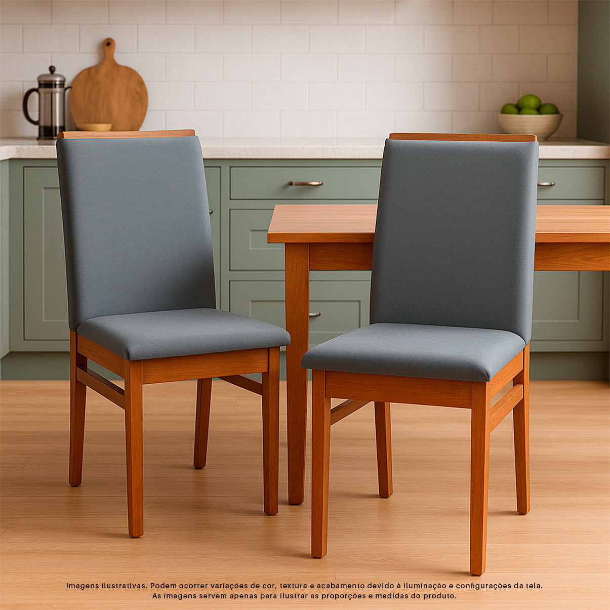 Kit com 2 Cadeiras Veneza Estofadas em Linho com Estrutura de Madeira Maciça e Acabamento PU Marrom Canela