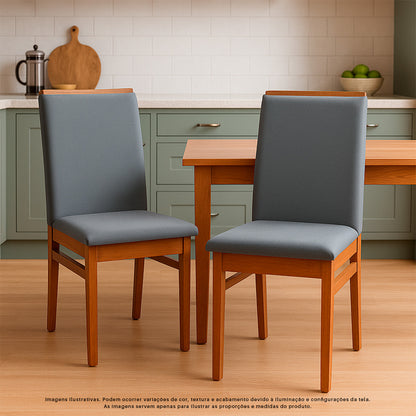Kit com 2 Cadeiras Veneza Estofadas em Linho com Estrutura de Madeira Maciça e Acabamento PU Marrom Canela