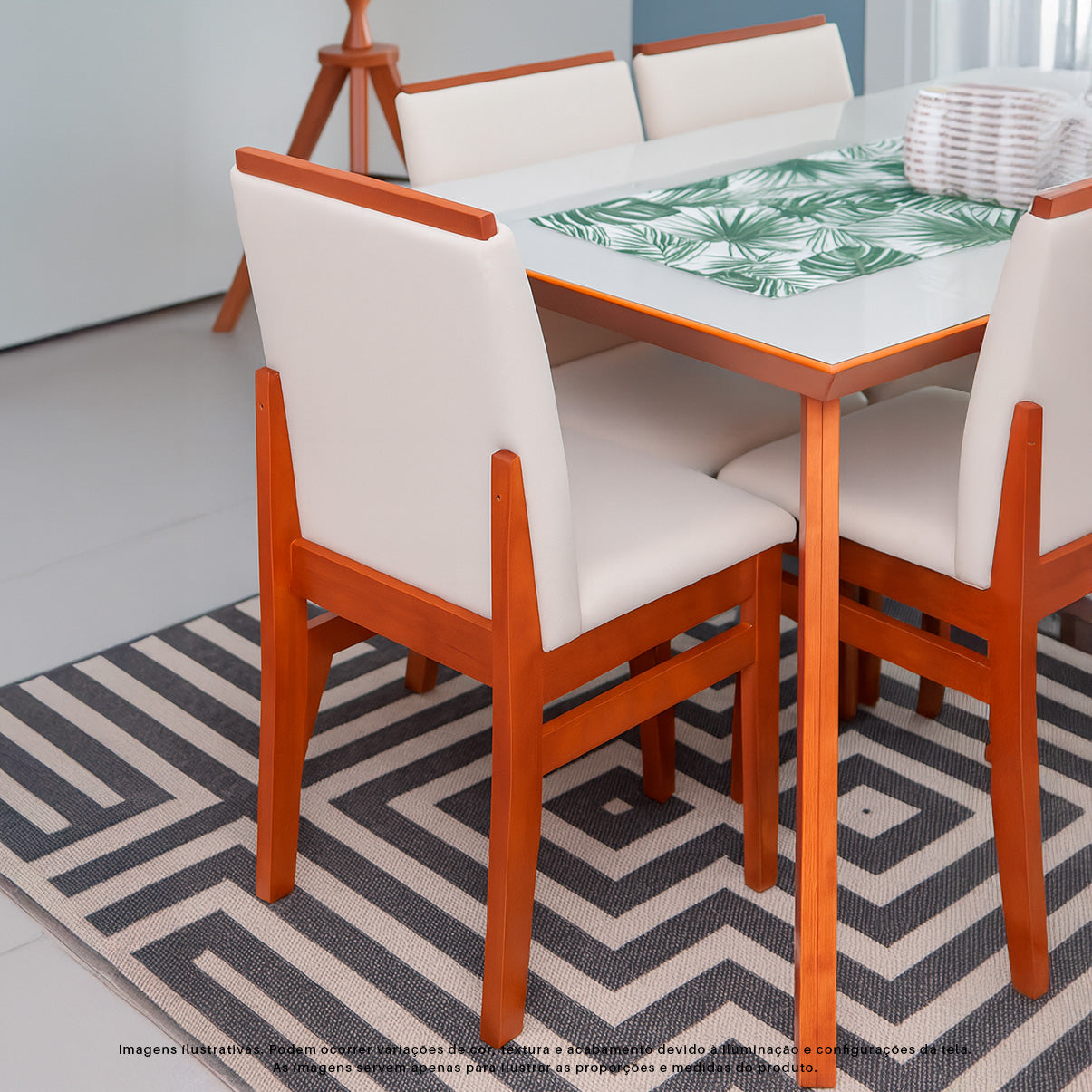 Kit com 2 Cadeiras Veneza Estofadas em Linho com Estrutura de Madeira Maciça e Acabamento PU Marrom Canela