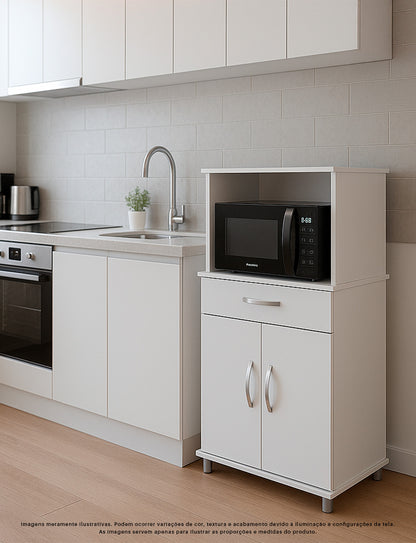 Balcão Armário de Forno Laura para cozinha, com espaço para forno e micro-ondas e tampo de apoio multiuso