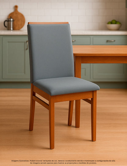 Kit com 2 Cadeiras Veneza Estofadas em Linho com Estrutura de Madeira Maciça e Acabamento PU Marrom Canela