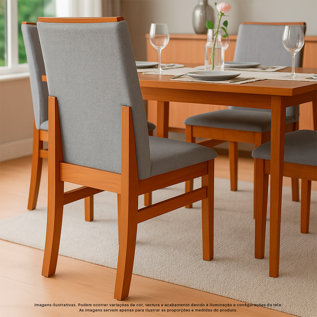 Kit com 2 Cadeiras Veneza Estofadas em Linho com Estrutura de Madeira Maciça e Acabamento PU Marrom Canela