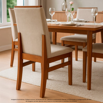 Kit com 2 Cadeiras Veneza Estofadas em Linho com Estrutura de Madeira Maciça e Acabamento PU Marrom Canela