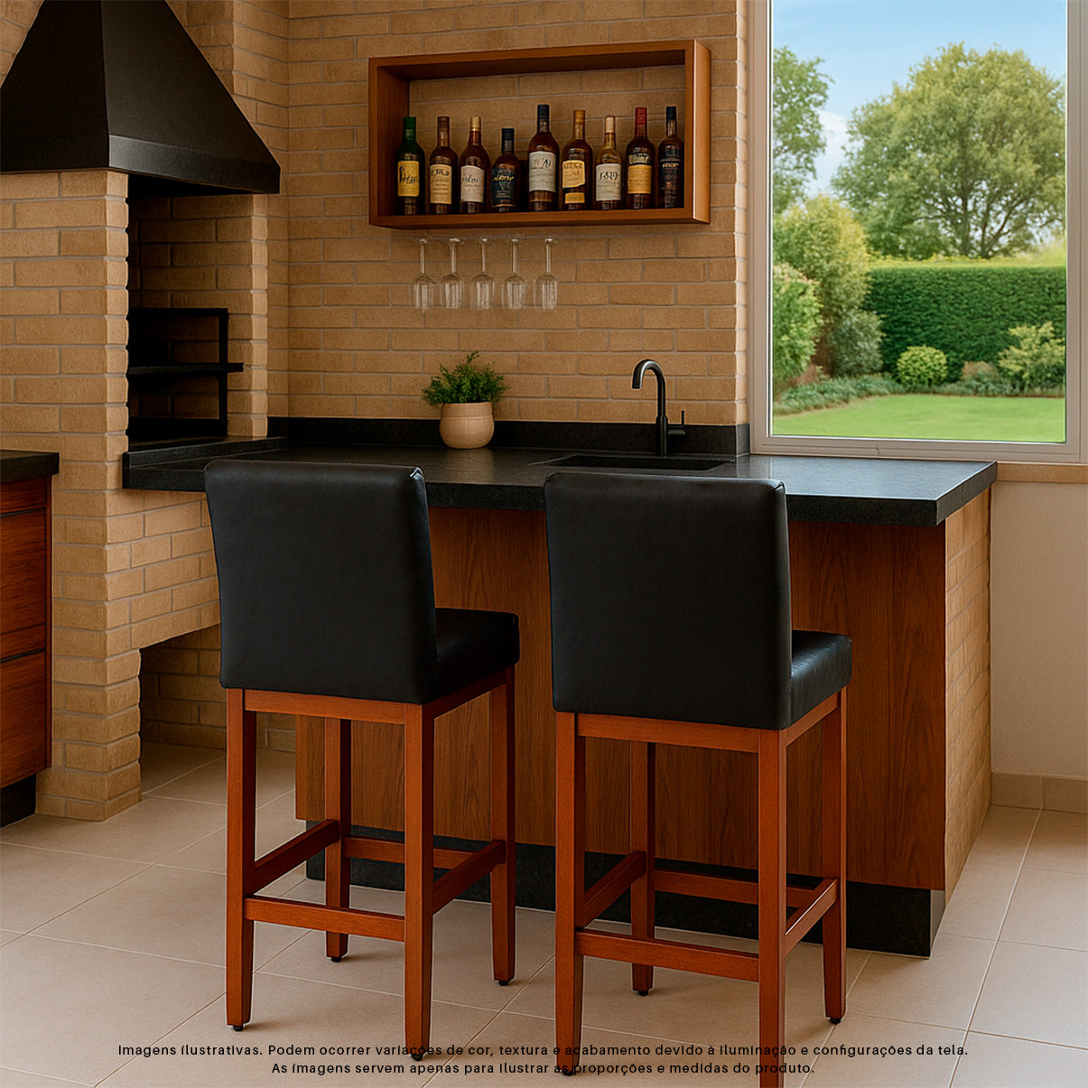 Banqueta Dallas Desmotada em Corino com Apio de Pés e Encosto