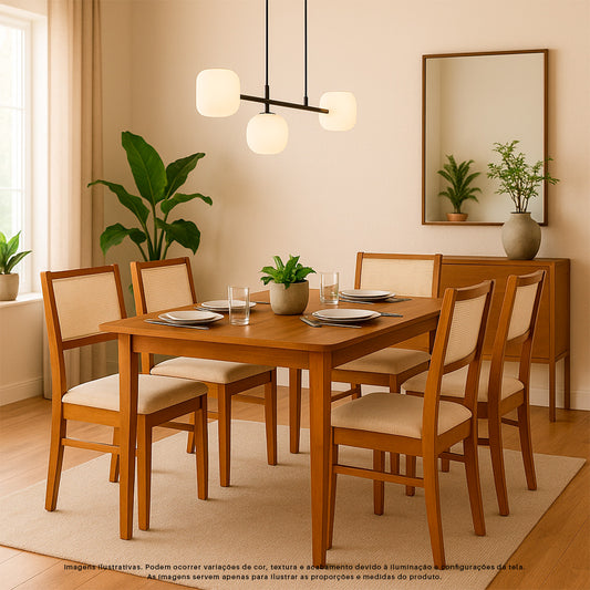 Kit Conjunto Cadeiras de jantar em madeira com estofado confortável, ideal para salas modernas. Acabamento em verniz UV e estrutura resistente de alta qualidade.