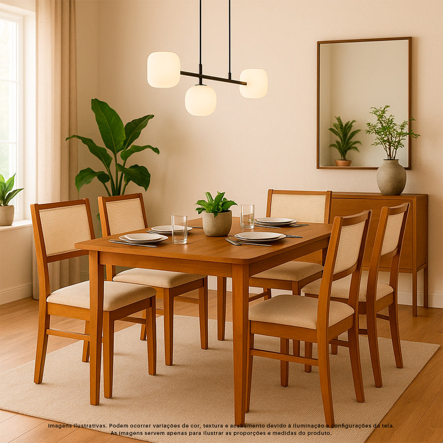 Kit Conjunto Cadeiras de jantar Roma em madeira com estofado confortável, ideal para salas modernas. Acabamento em verniz UV e estrutura resistente de alta qualidade.