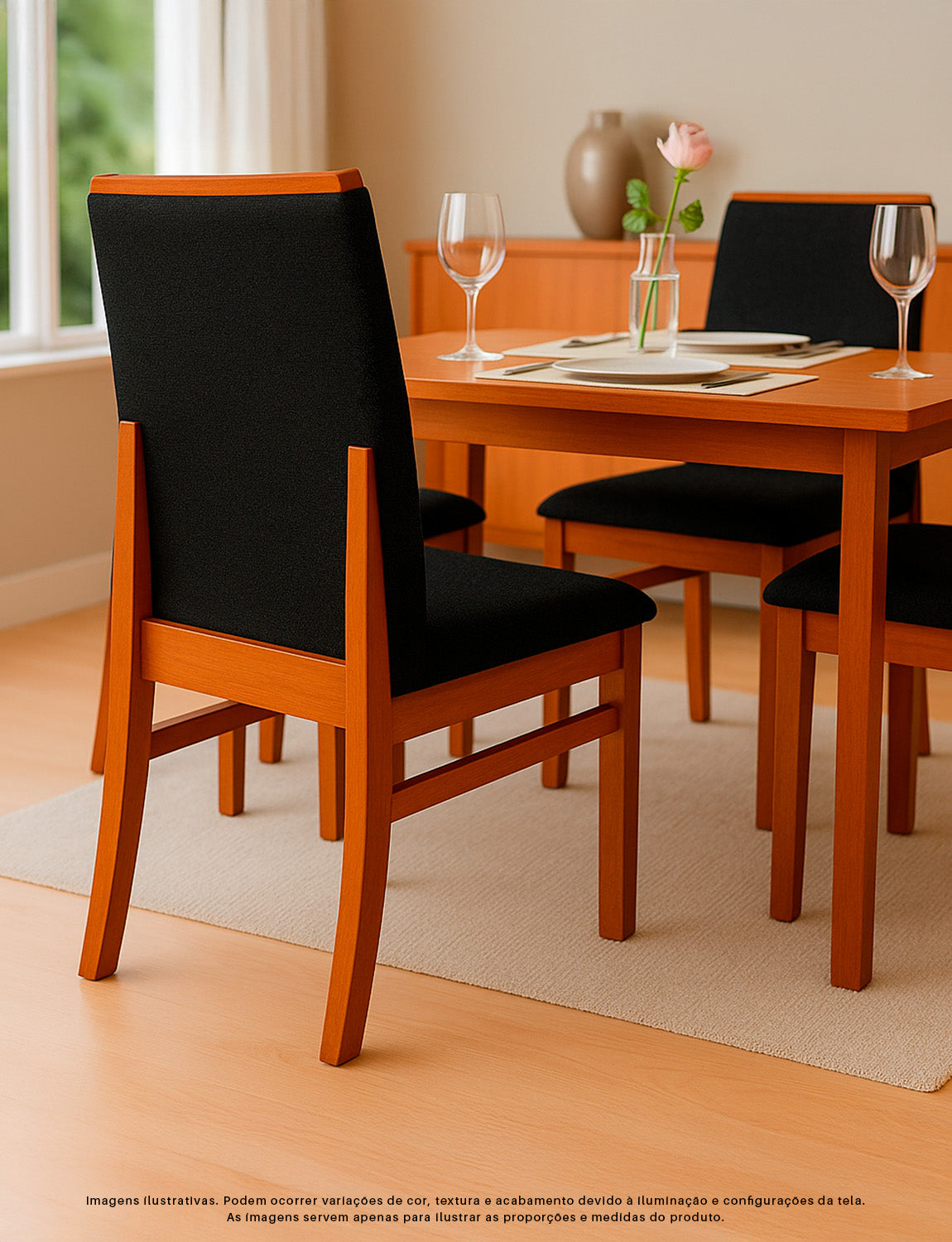 Kit com 2 Cadeiras Veneza Estofadas em Linho com Estrutura de Madeira Maciça e Acabamento PU Marrom Canela