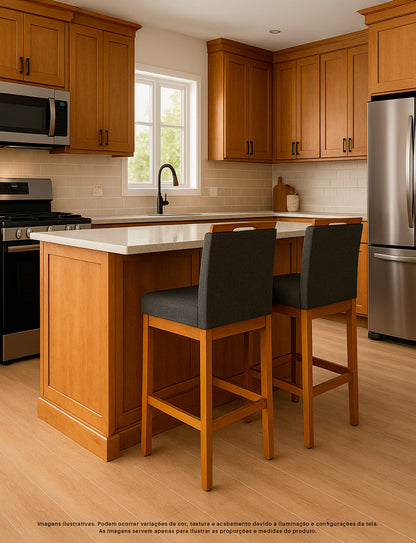 Banqueta Rubi Baixa Estofada em Tecido Linho com Estrutura de Madeira Maciça - Ideal para Mesas e Bancadas Compactas