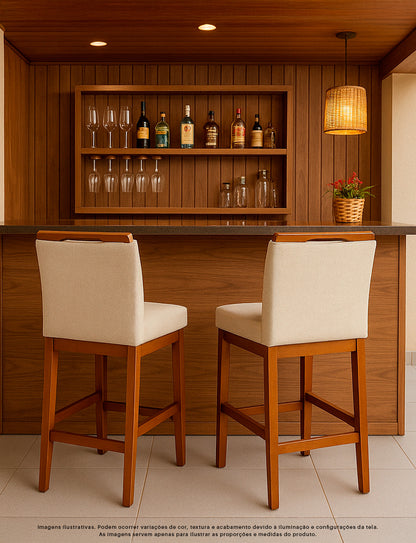 Banqueta Rubi Baixa Estofada em Tecido Linho com Estrutura de Madeira Maciça - Ideal para Mesas e Bancadas Compactas