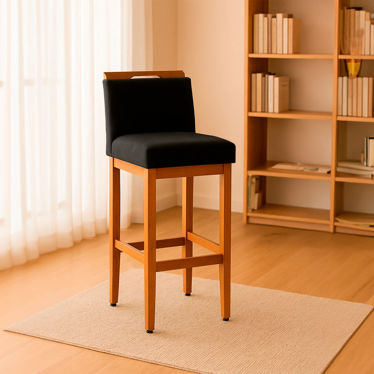 2 Banquetas Safira com Assento Estofado em Tecido Linho e Estrutura de Madeira Maciça – Com Encosto e Apoio para os Pés, Altura 104 cm para Bancadas Altas