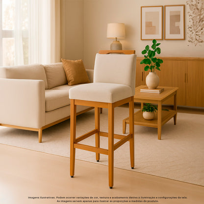 2 Banquetas Safira com Assento Estofado em Tecido Linho e Estrutura de Madeira Maciça – Com Encosto e Apoio para os Pés, Altura 104 cm para Bancadas Altas