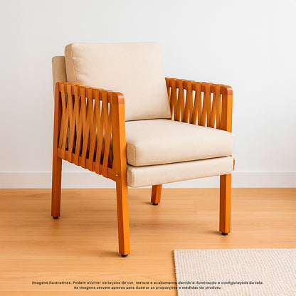 Kit 2 Poltronas Cordova em Madeira Maciça Eucalipto Estofada com Fibra de Silicone – Design Moderno e Conforto para Sala, Escritório ou Recepção