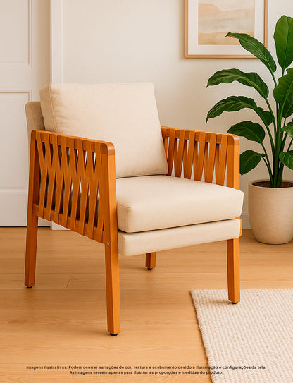 Kit 2 Poltronas Cordova em Madeira Maciça Eucalipto Estofada com Fibra de Silicone – Design Moderno e Conforto para Sala, Escritório ou Recepção