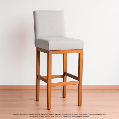 Banqueta Alta Jade Estofada com Estrutura de Madeira Maciça e Assento em Espuma D23 - Encosto Estofado e Altura Ideal para Bancadas Compactas
