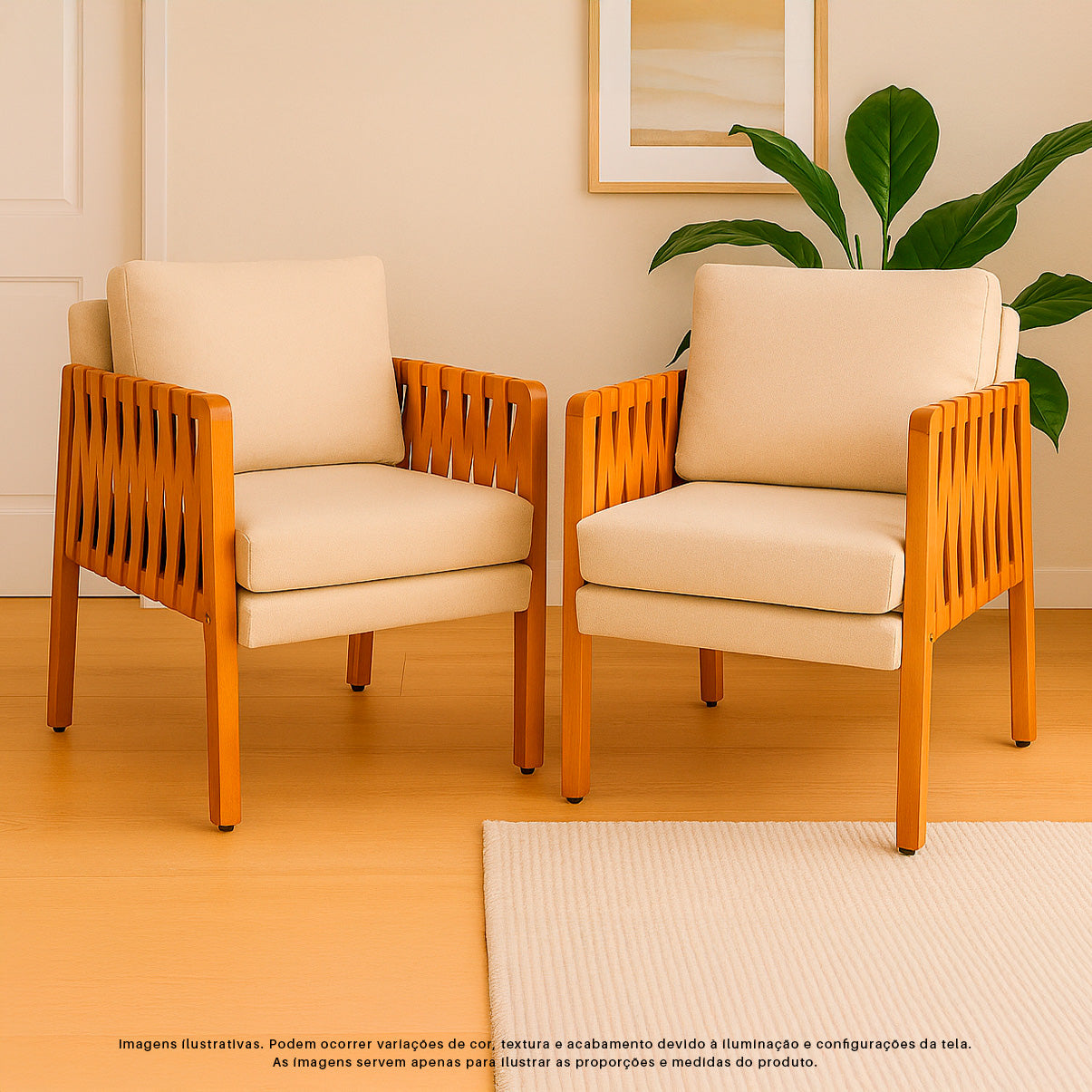 Kit 2 Poltronas Cordova em Madeira Maciça Eucalipto Estofada com Fibra de Silicone – Design Moderno e Conforto para Sala, Escritório ou Recepção