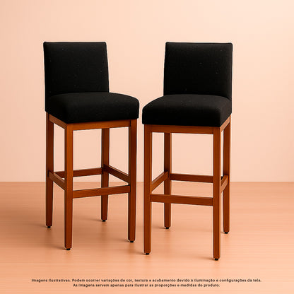 Banqueta Alta Jade Estofada com Estrutura de Madeira Maciça e Assento em Espuma D23 - Encosto Estofado e Altura Ideal para Bancadas Compactas