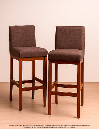 Banqueta Alta Jade Estofada com Estrutura de Madeira Maciça e Assento em Espuma D23 - Encosto Estofado e Altura Ideal para Bancadas Compactas