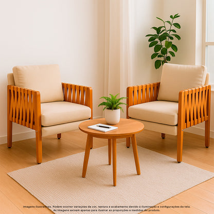 Kit 2 Poltronas Cordova em Madeira Maciça Eucalipto Estofada com Fibra de Silicone – Design Moderno e Conforto para Sala, Escritório ou Recepção