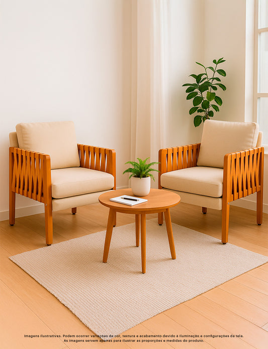Kit 2 Poltronas Cordova em Madeira Maciça Eucalipto Estofada com Fibra de Silicone – Design Moderno e Conforto para Sala, Escritório ou Recepção