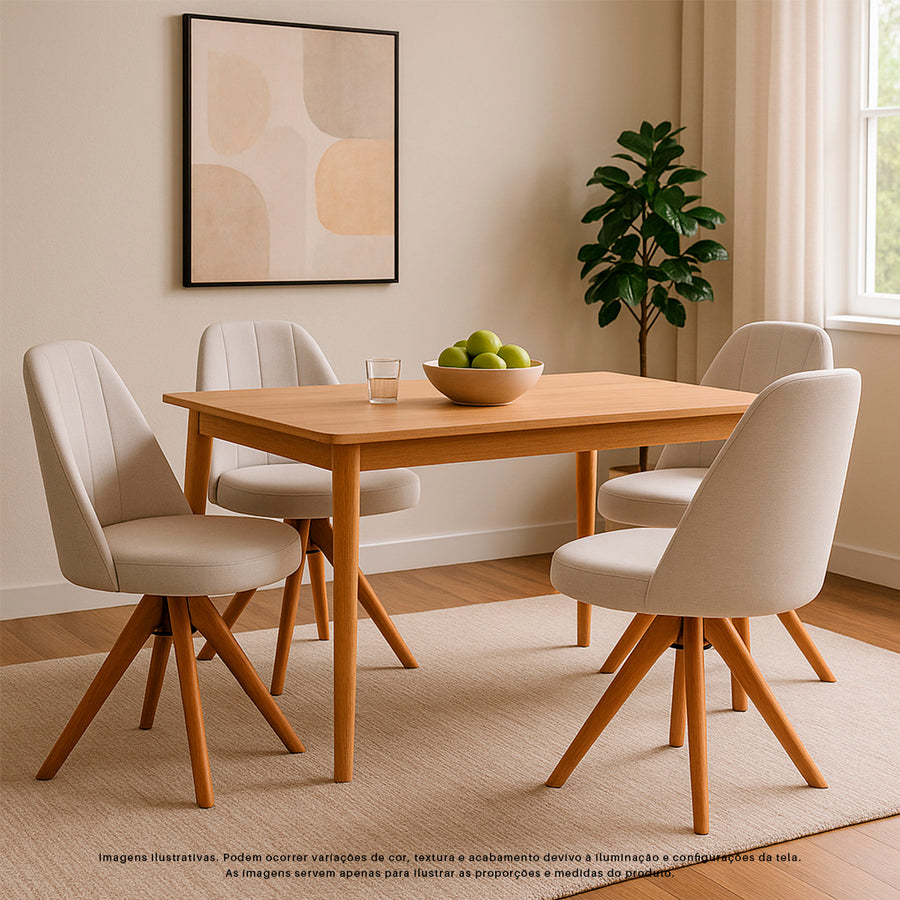 Kit com 2 Cadeiras Mariana Giratórias com Estrutura de Madeira e Assento Estofado – Design Moderno e Confortável para Sala de Jantar