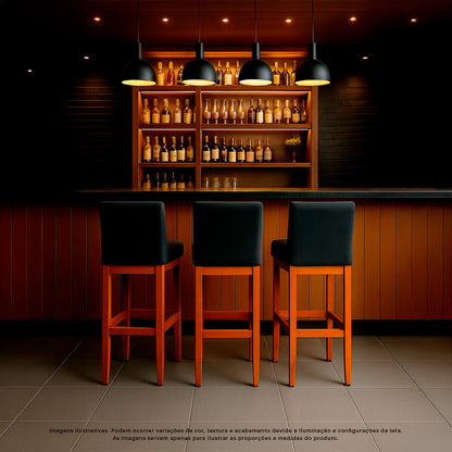Banqueta Alta Jade Estofada com Estrutura de Madeira Maciça e Assento em Espuma D23 - Encosto Estofado e Altura Ideal para Bancadas Compactas
