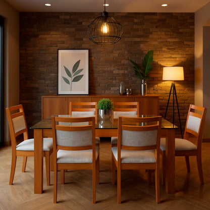 Kit Conjunto Cadeira Caribe em Madeira Maciça de Eucalipto com Assento e Encosto Estofados – Conforto e Elegância para Sala de Jantar