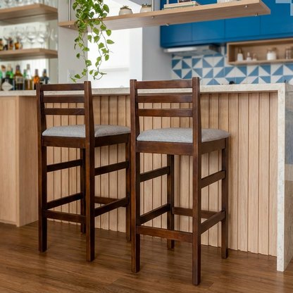 Kit 2 Banquetas Bistrô Linho – Estrutura em Madeira