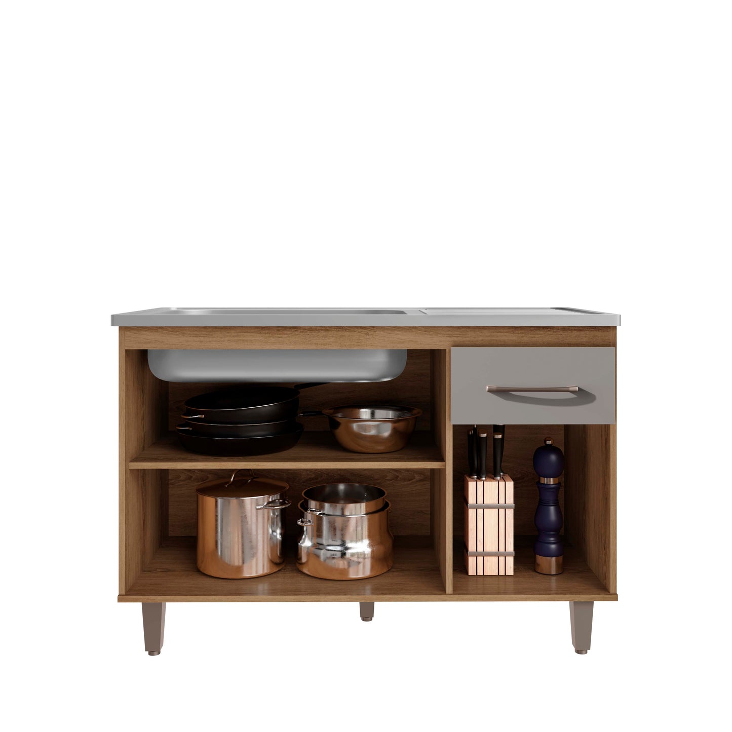 Balcão de Cozinha 118cm com 3 Portas e Gaveta com Corrediça Metálica e Estrutura em MDF/MDP — Praticidade para Cozinha Compacta (Sem Tampo)