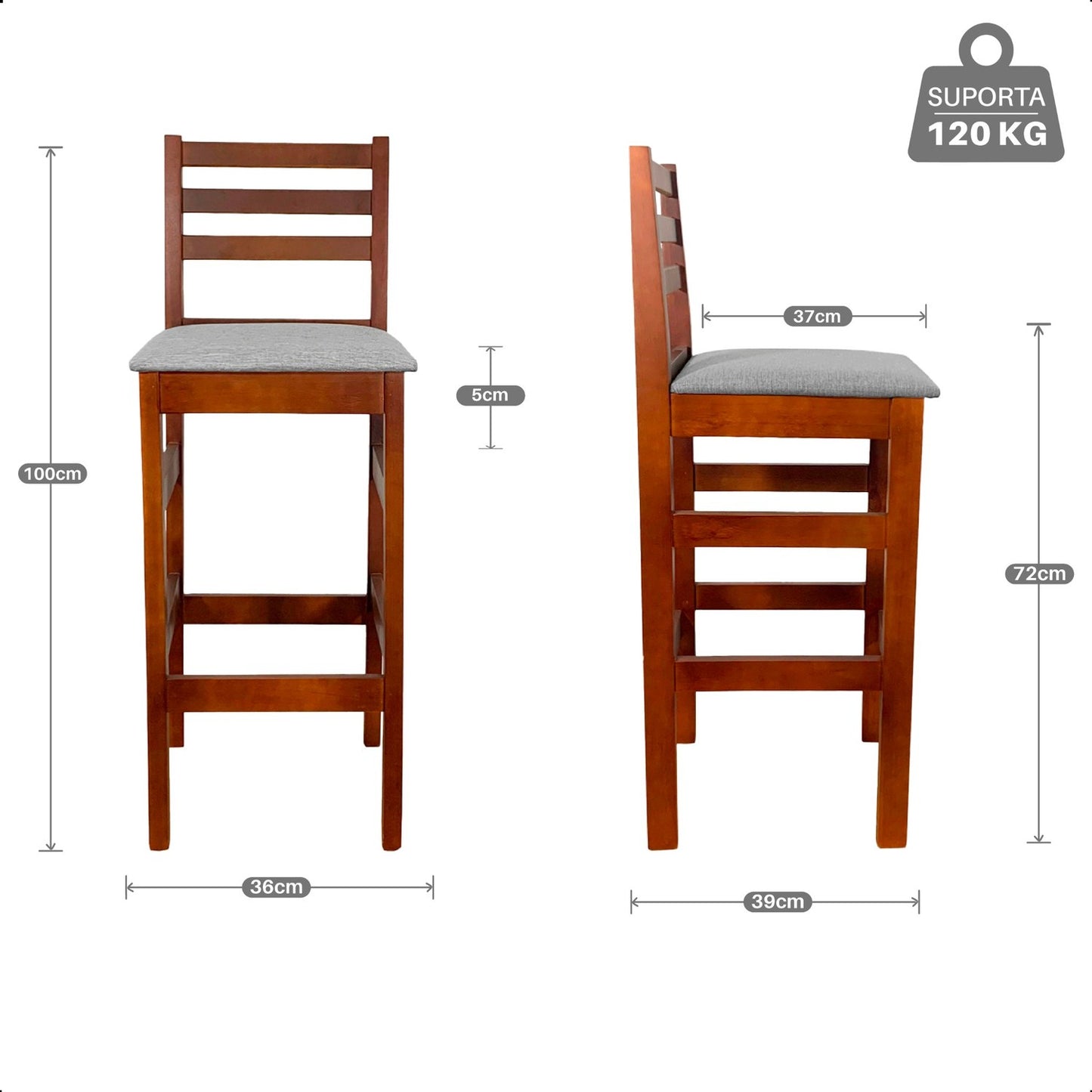 Kit 2 Banquetas Bistrô Linho – Estrutura em Madeira