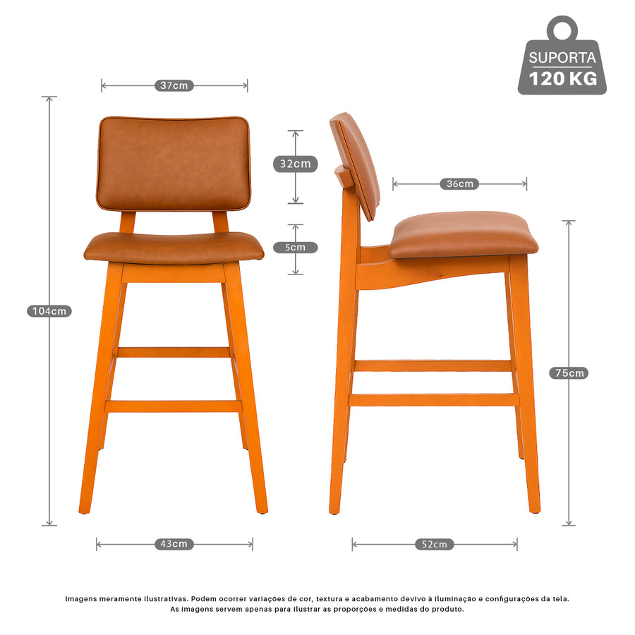 Kit 2 Banquetas Alta Madri Estofada com Estrutura em Madeira Maciça – Encosto Ergonômico