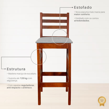 Banqueta Bistrô Estofada em Tecido Linho com Estrutura de Madeira Maciça – Ideal para Bancada Alta