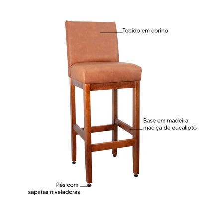Banqueta Dallas Desmotada em Courino com Apio de Pés e Encosto