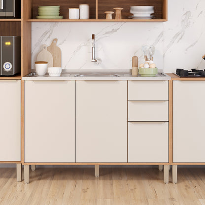 Balcão de Cozinha 120cm Sem Tampo com 2 Gavetas Corrediça Telescópica e Pés Reguláveis Divina