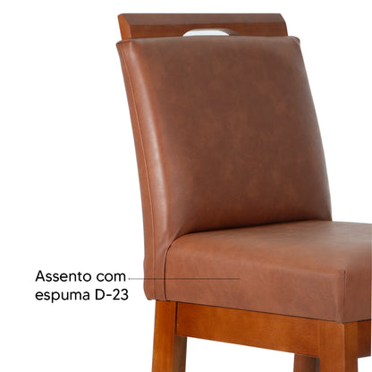 Banqueta Rubi Estofada em Courino com Encosto e Estrutura de Madeira Maciça – Altura 104 cm com Apoio para os Pés, Ideal para Bancada Alta