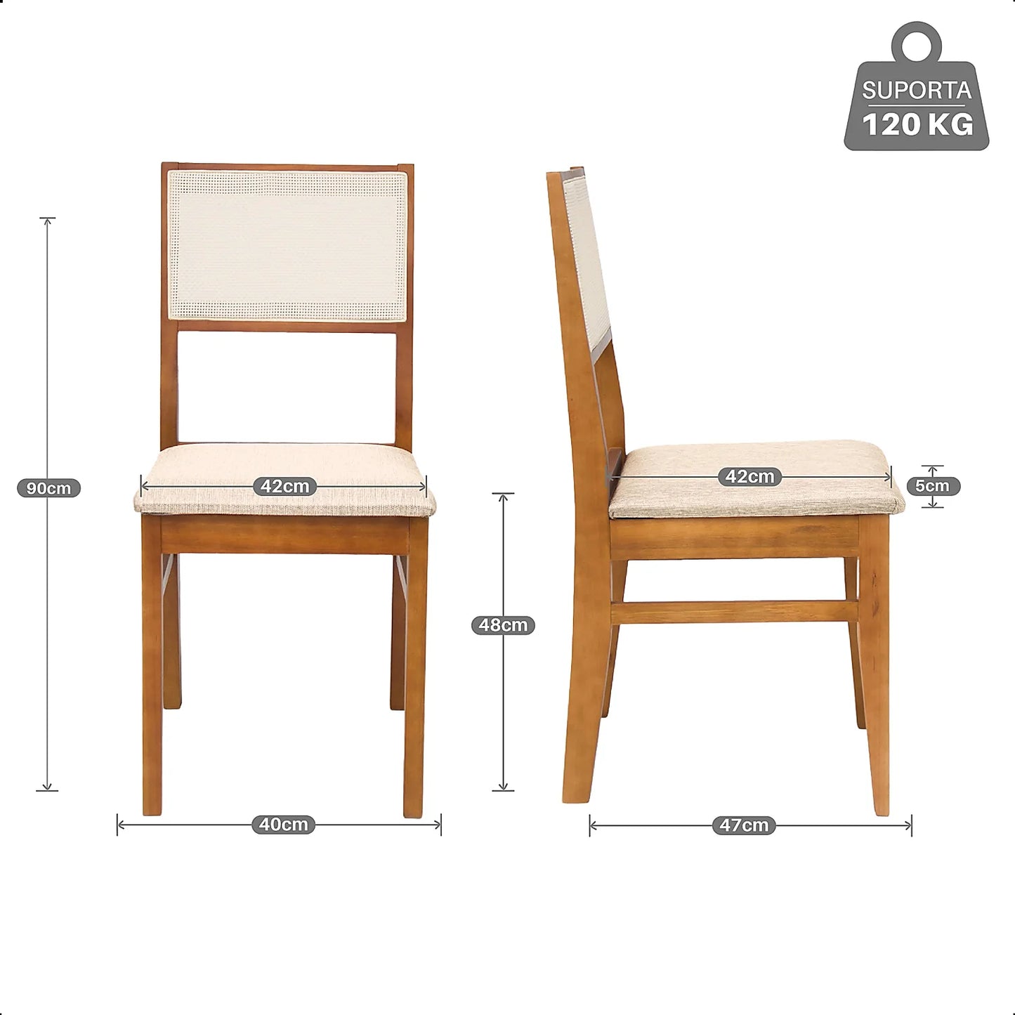 Kit 2 Cadeiras Roma Estofada – Estrutura em Madeira