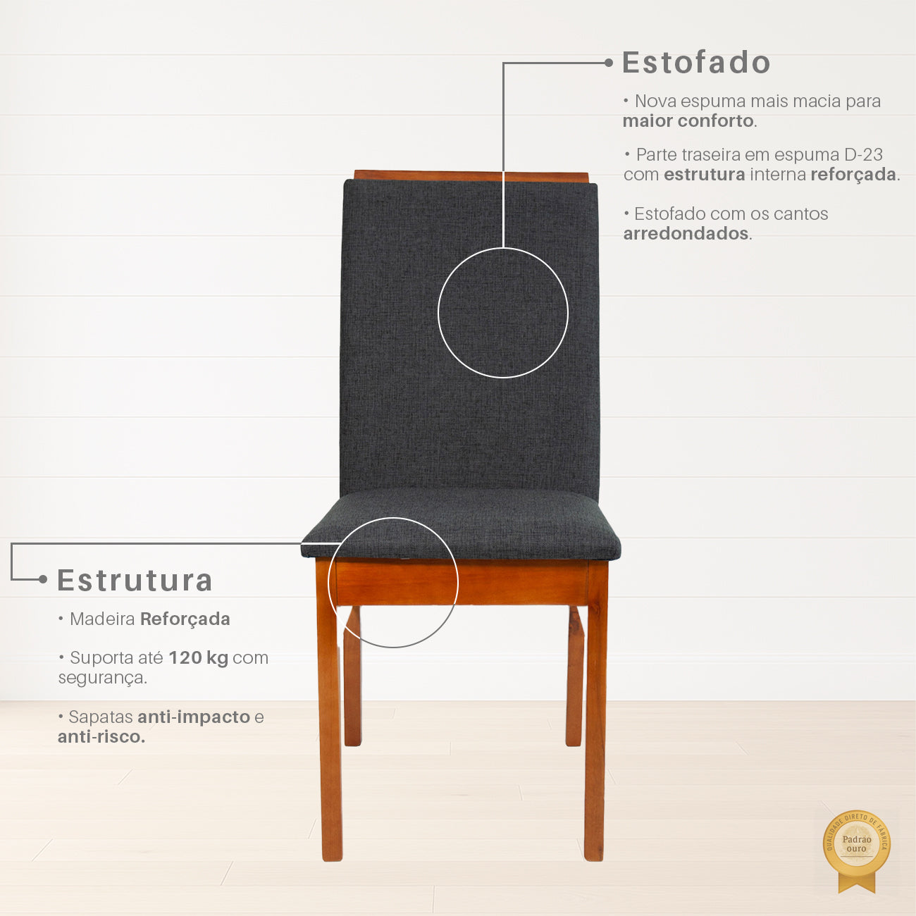 Kit 2 Cadeiras Veneza Linho – Estrutura em Madeira Maciça