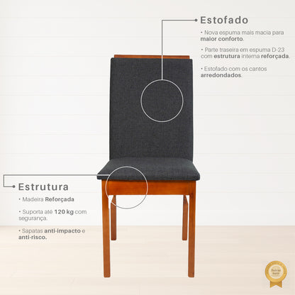 Kit 2 Cadeiras Veneza Linho – Estrutura em Madeira Maciça