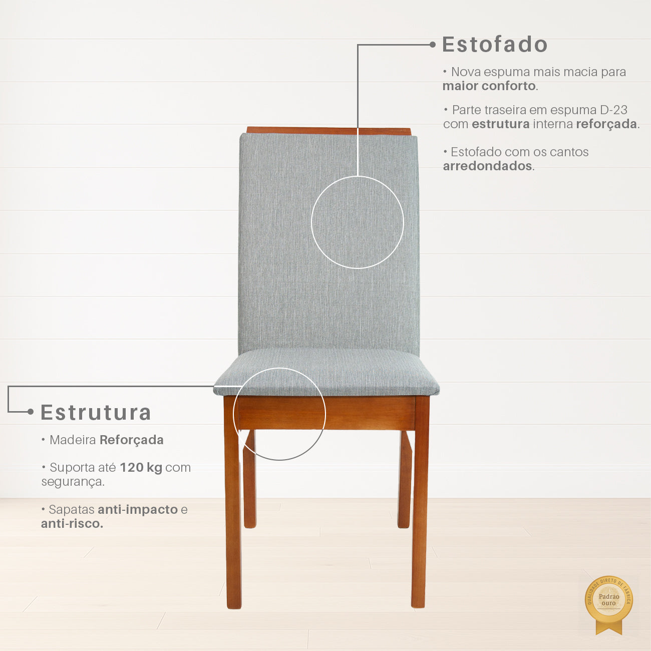 Kit 2 Cadeiras Veneza Linho – Estrutura em Madeira Maciça