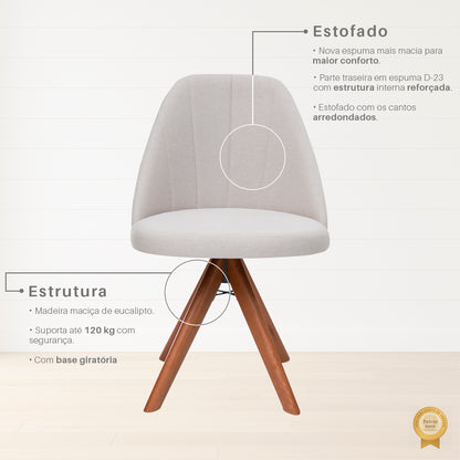 Kit com 2 Cadeiras Mariana Giratórias com Estrutura de Madeira e Assento Estofado – Design Moderno e Confortável para Sala de Jantar