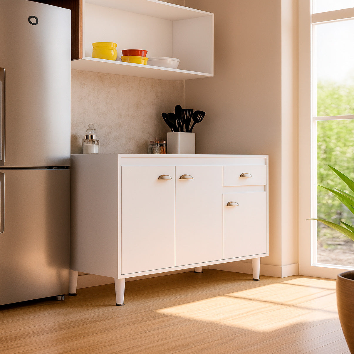 Balcão de Pia para Cozinha MB 1030 120cm armário com 3 portas, 1 gaveta