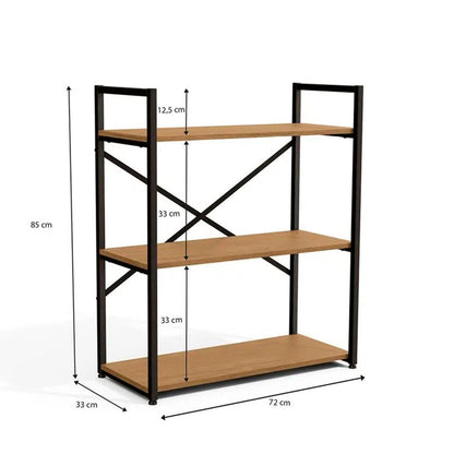 Estante Industrial Baixa 72x85cm com 3 Prateleiras Freijó e Preto